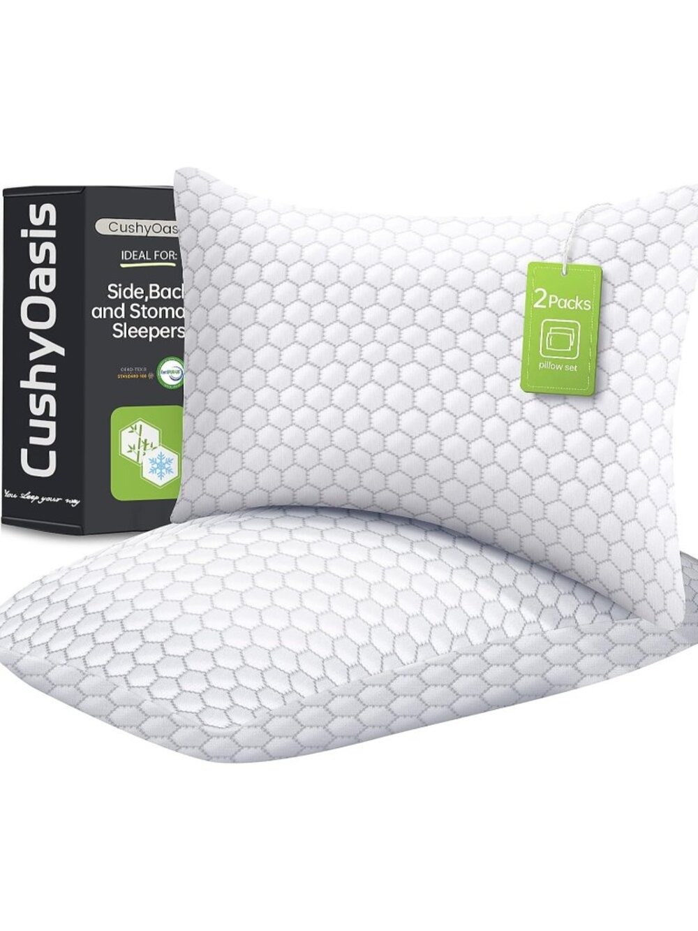 〽️Cooling Pillow Queen Size Set 2 Gray Shredded Memory Foam Adjustable Pillows